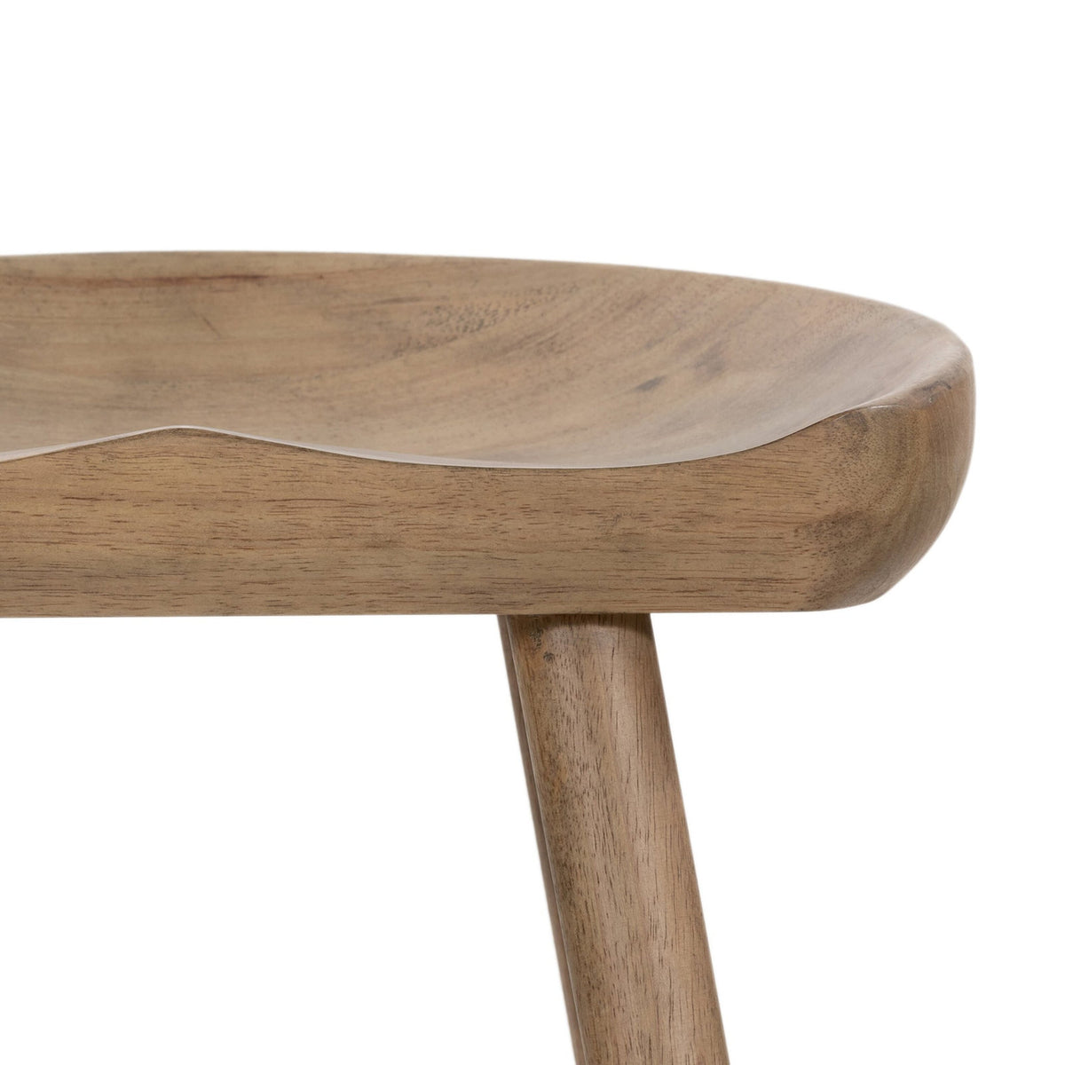 Counter Stool, Backless Solid Rubberwood, Natural Matte, Black Iron Footrest