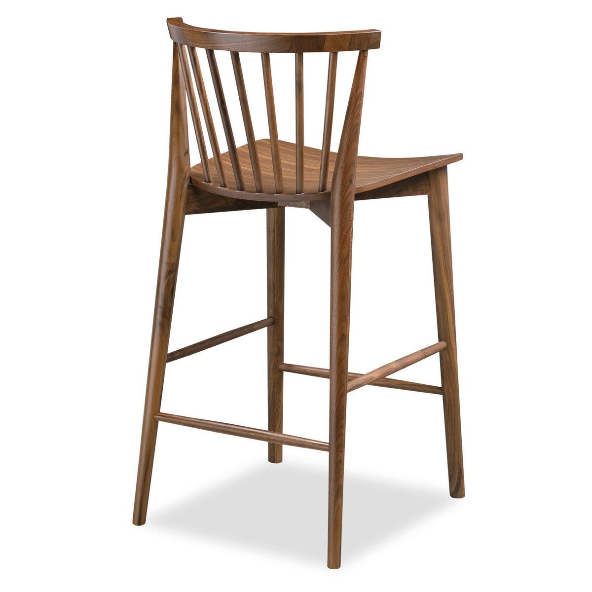 Counter Stool, Solid Wood Frame, Spindle Back, Walnut