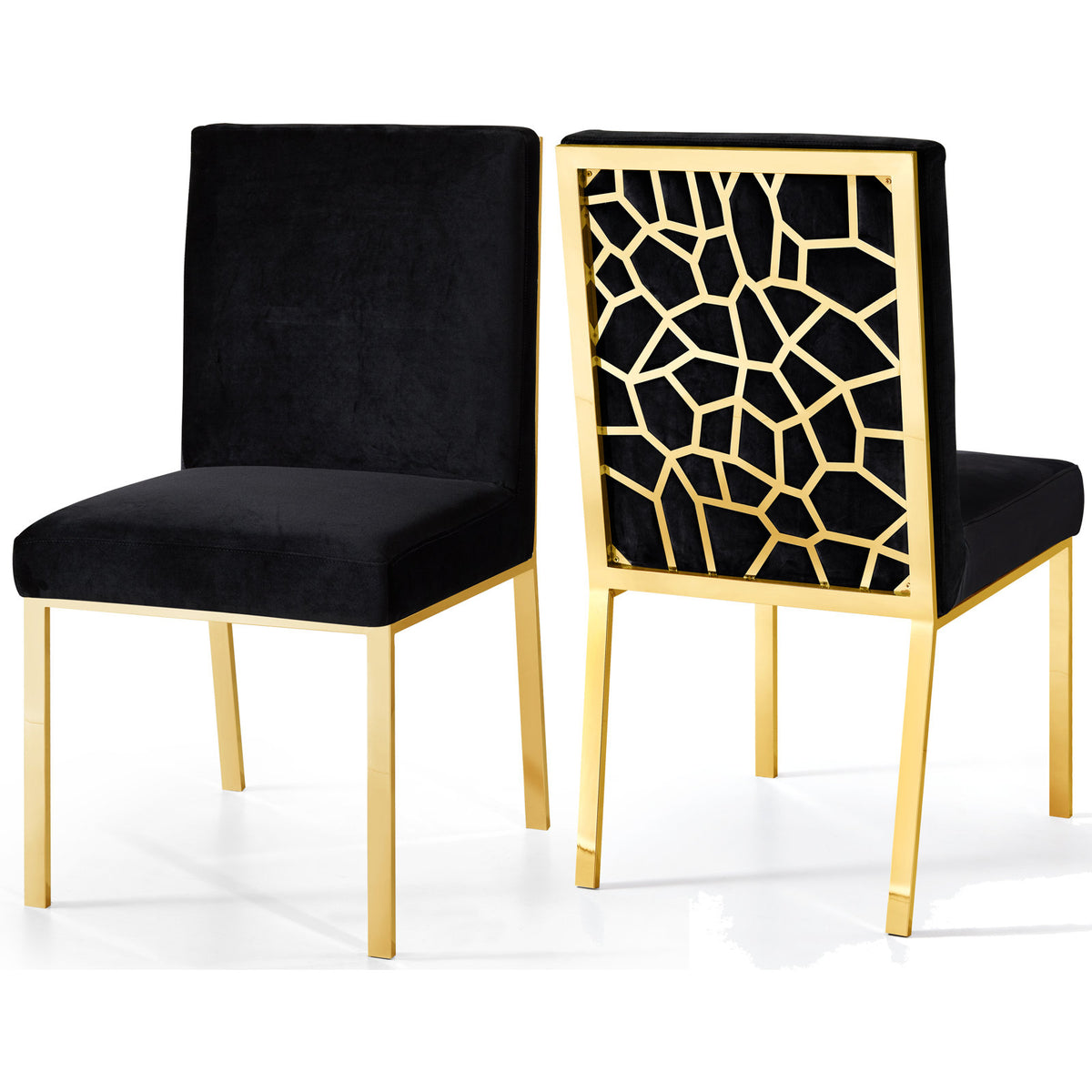 Side Chairs, Set of 2, Velvet Upholstered, Metal Legs
