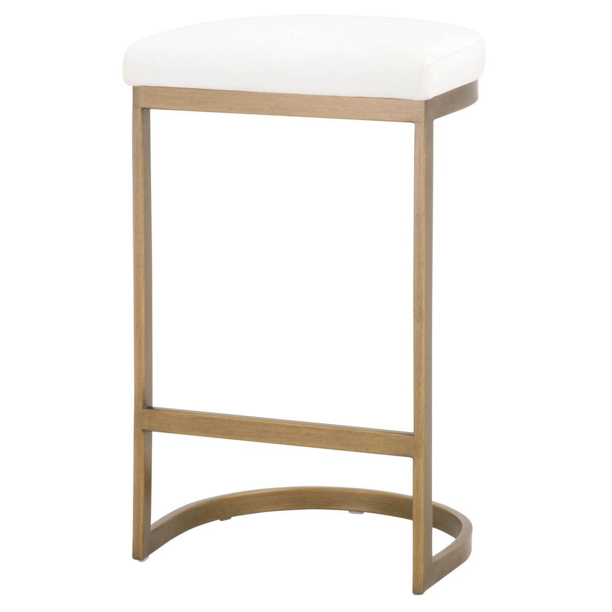 Counter Stool, Backless Upholstered Seat, Brushed Gold Steel Cantilever Base