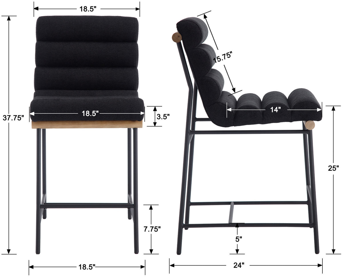 Counter Stool, Armless, Black Polyester Upholstery, Black Metal Legs