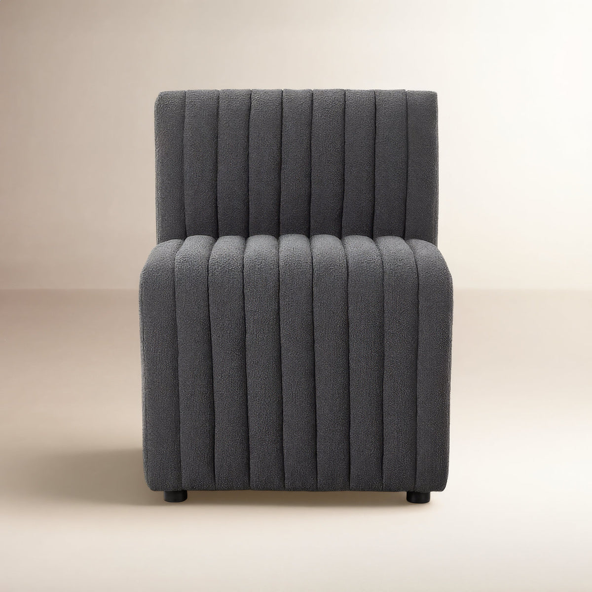 Side Chair, Upholstered Charcoal Boucle, Black Plastic Legs