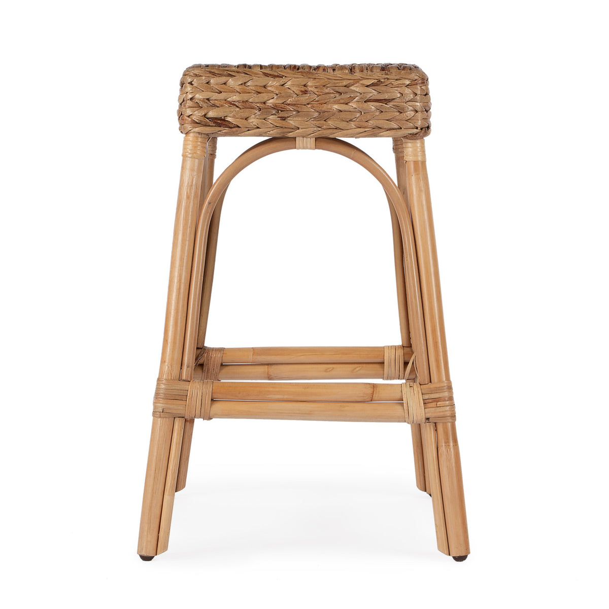 Counter Stool, Rattan Frame, Water Hyacinth Seat, Golden Brown