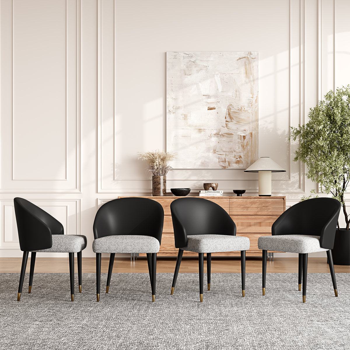 Side Chair, Upholstered Faux Leather, Solid Wood Legs, Black/Gray