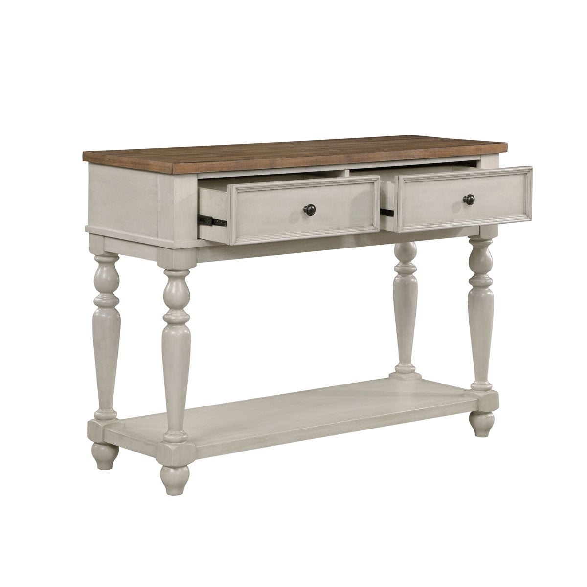 Sideboard, Solid Wood, 2 Drawers, Open Shelf, White and Brown