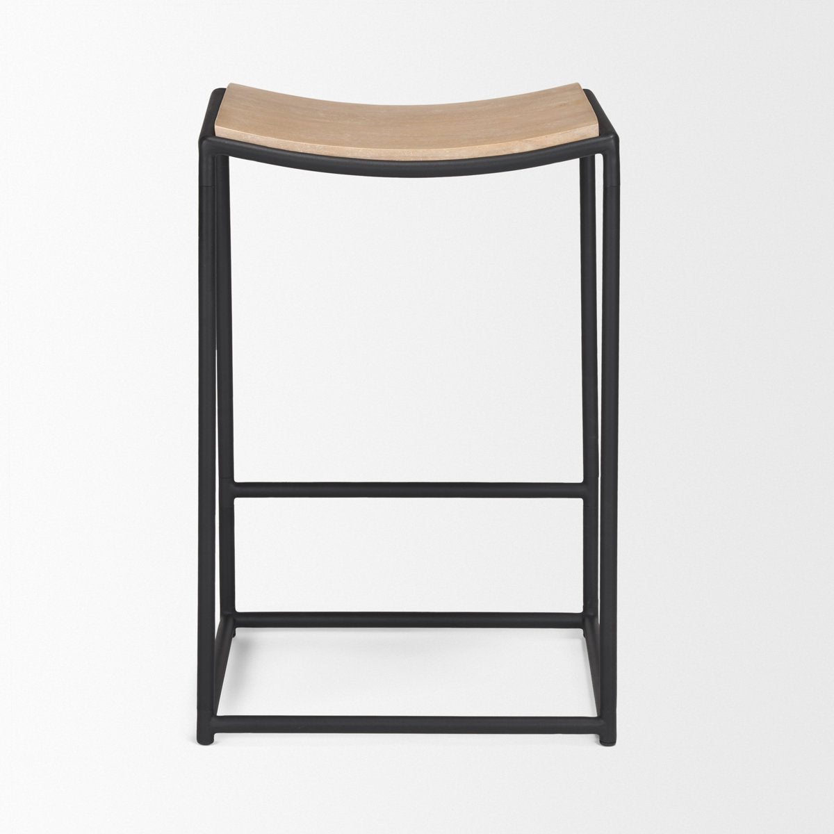 Counter Stool, Backless, Black Metal Frame, Solid Mango Wood Seat