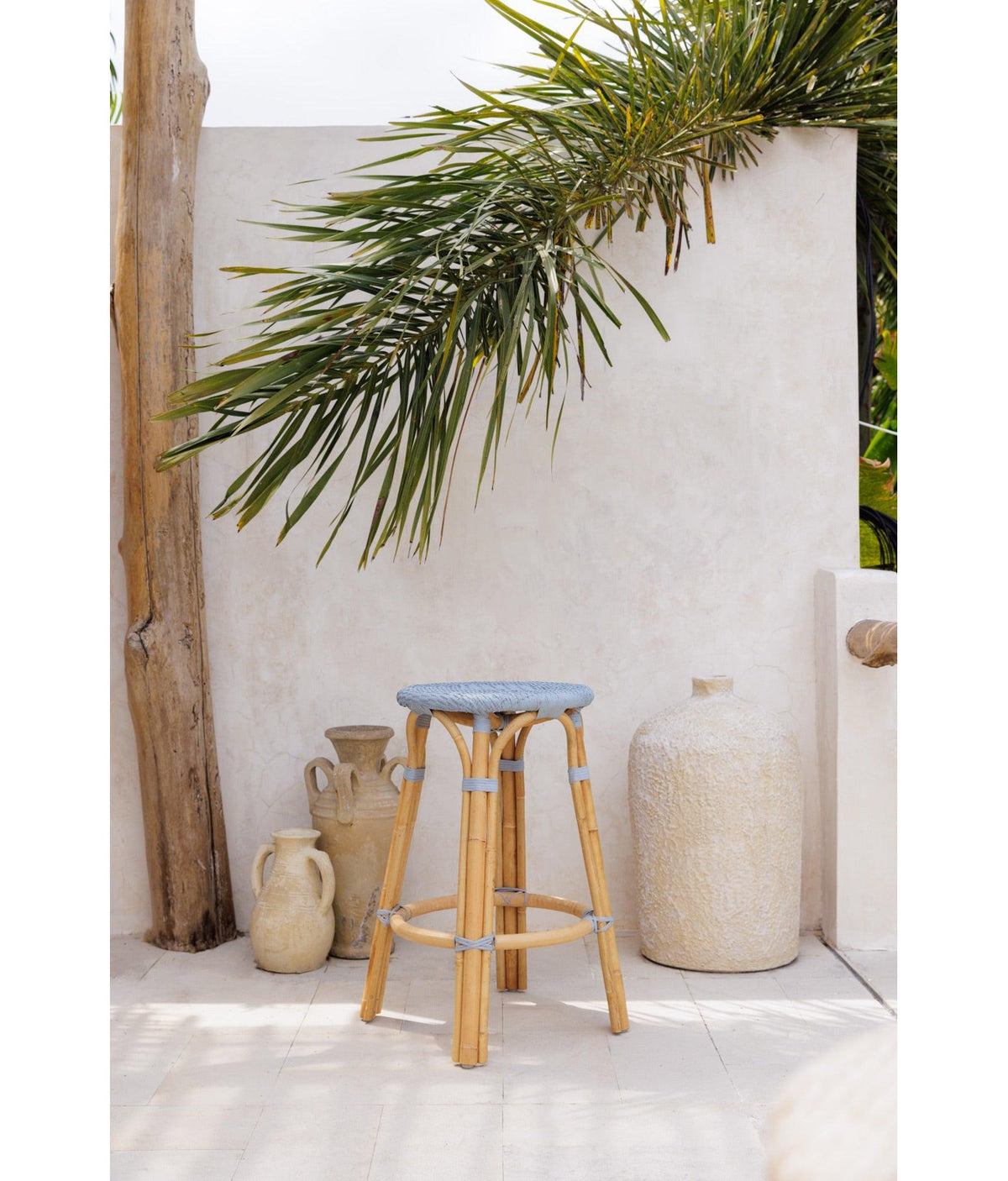 Backless Counter Stool, Rattan Frame and Seat, 26 Inch Seat Height