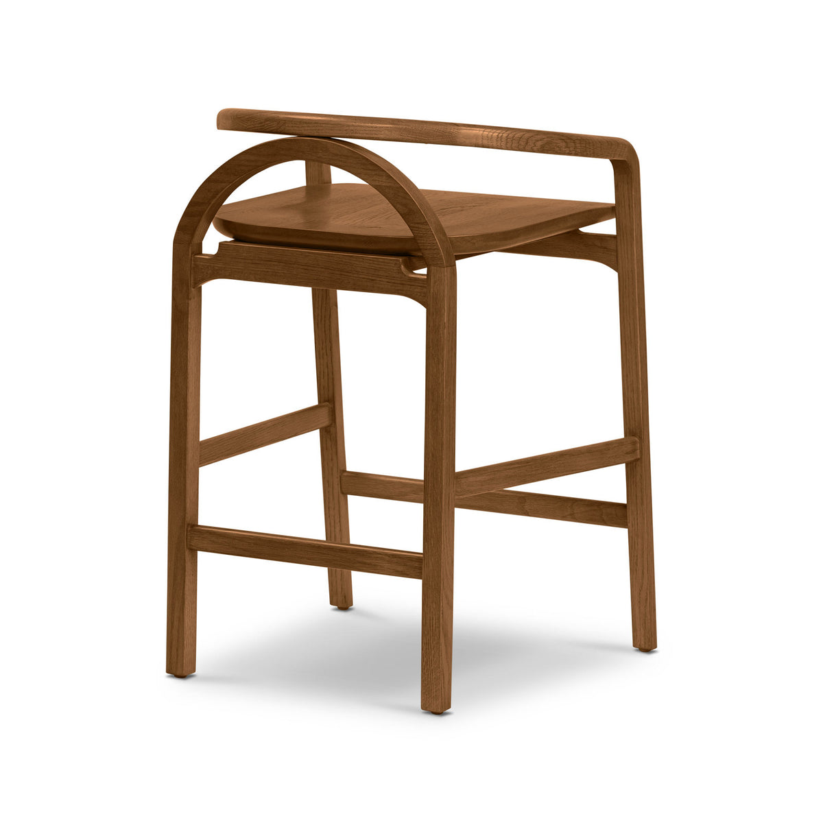 Counter Stool, Solid Ash Wood, Low Back with Arms, Reposado Oak