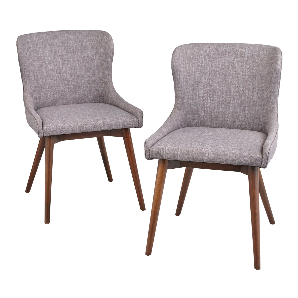 Side Chairs, Set of 2, Linen Upholstered, Walnut Finish Solid Wood Legs