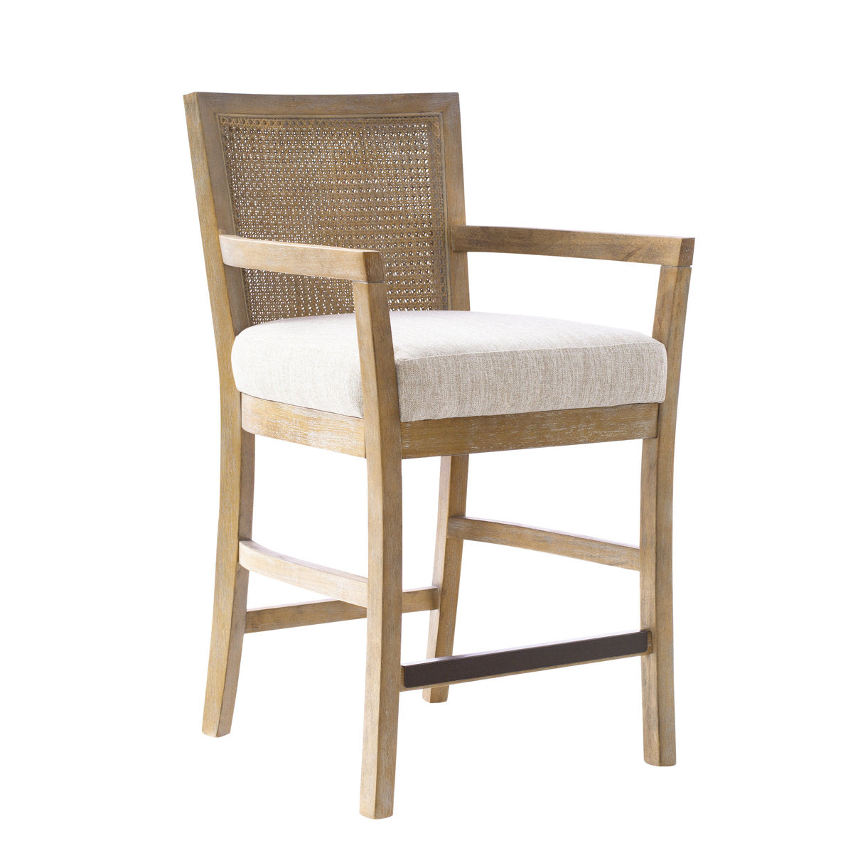 Counter Stool, Solid Wood Frame, Woven Rattan Back, Upholstered Seat