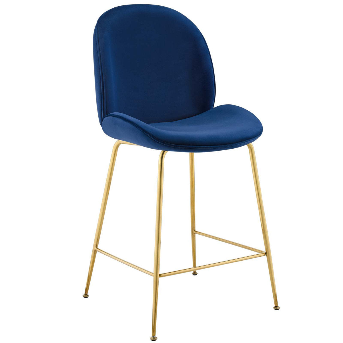 Counter Stool, Navy Velvet Upholstery, Gold Steel Frame
