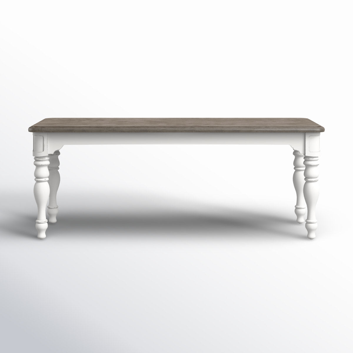 Dining Bench, Solid Wood, Distressed White and Brown, Turned Legs