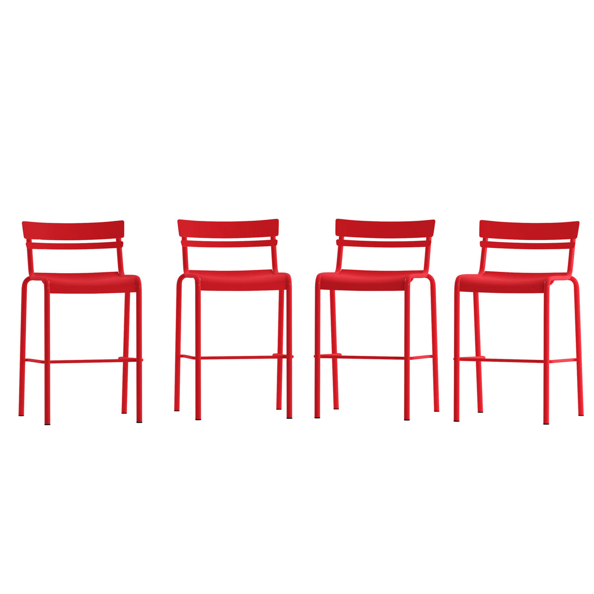Bar Stools, Set of 4, Stackable Steel, Ladder Back, Red
