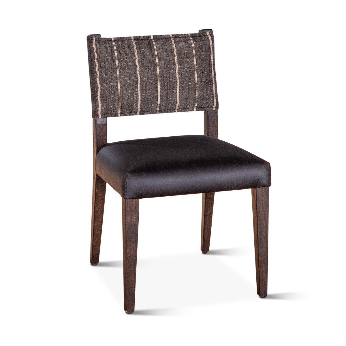 Side Chair, Leather and Linen Upholstery, Black, Solid Wood Legs