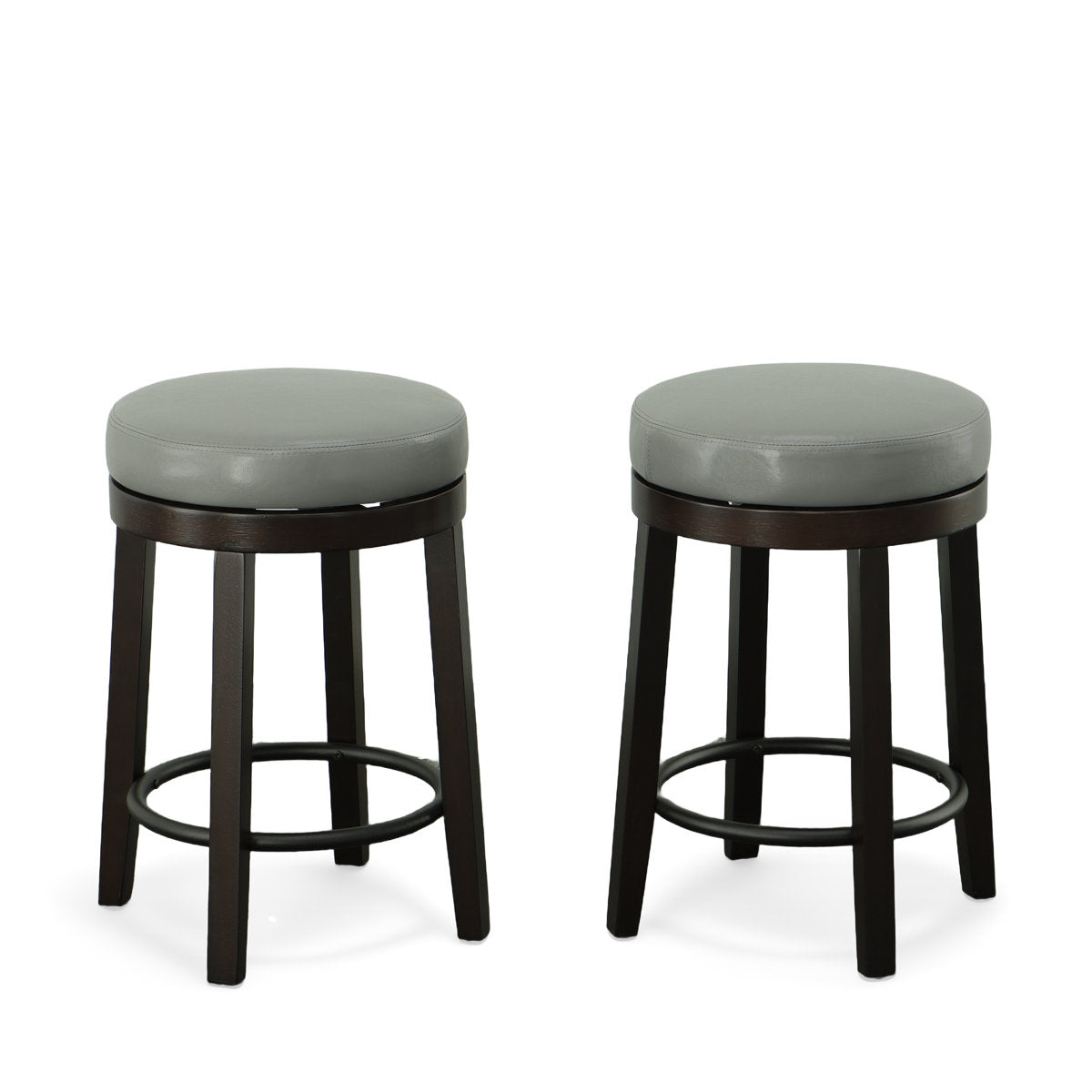 Counter Stools, Set of 2, Faux Leather Seat, Espresso Solid Wood Frame