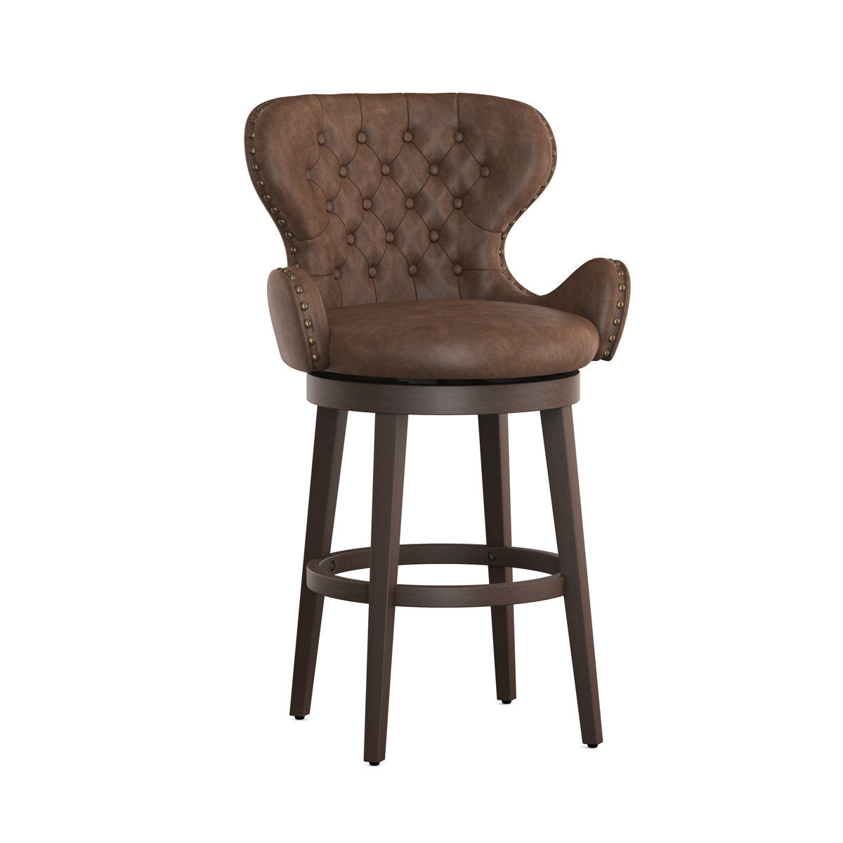 Swivel Bar Stool, 30.5 Inch Seat Height, Chestnut Faux Leather, Smoke Chocolate Base