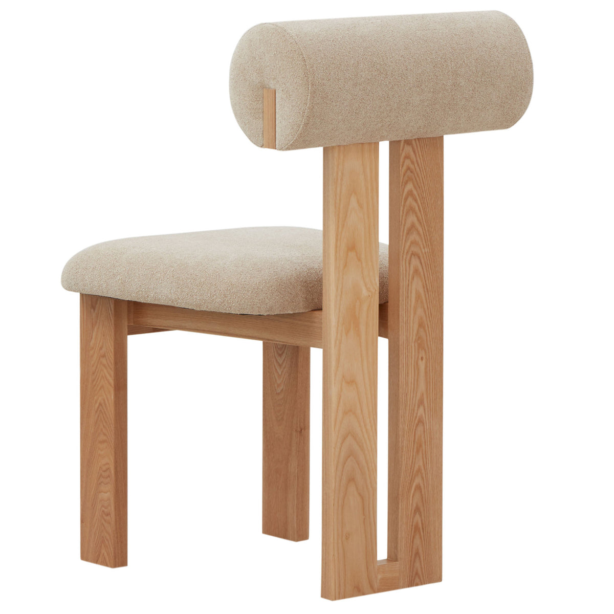 Side Chair, Upholstered Boucle, Ash Wood Frame, Natural Wood Legs
