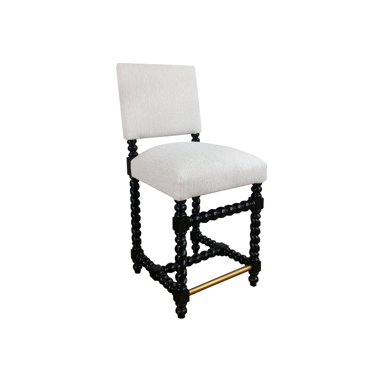 Counter Stool, Solid Wood Frame, Ivory Polyester Seat, Brown Legs