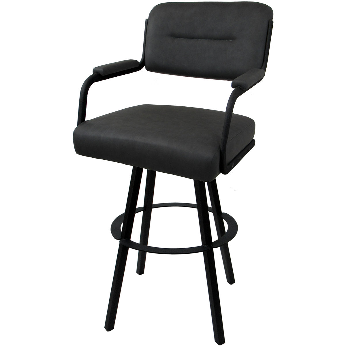 Swivel Bar Stool, Extra Tall 34 Inch Seat, Gray Vinyl, Black Metal Frame