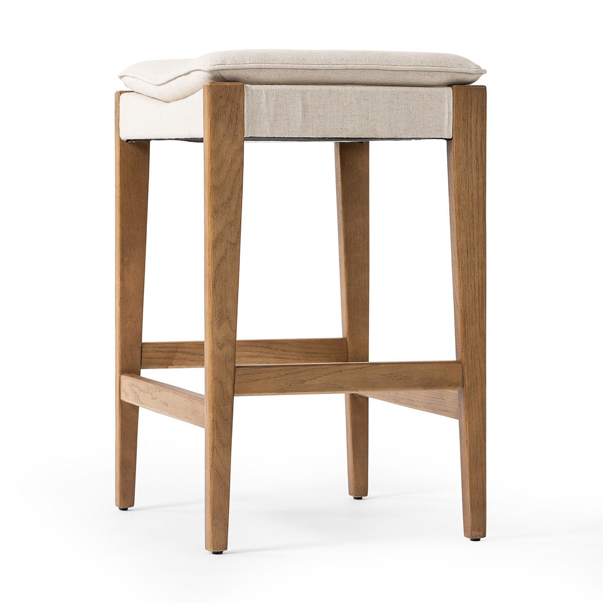 Counter Stool, Backless Solid Oak Frame, Savile Flax Polyester Blend Seat