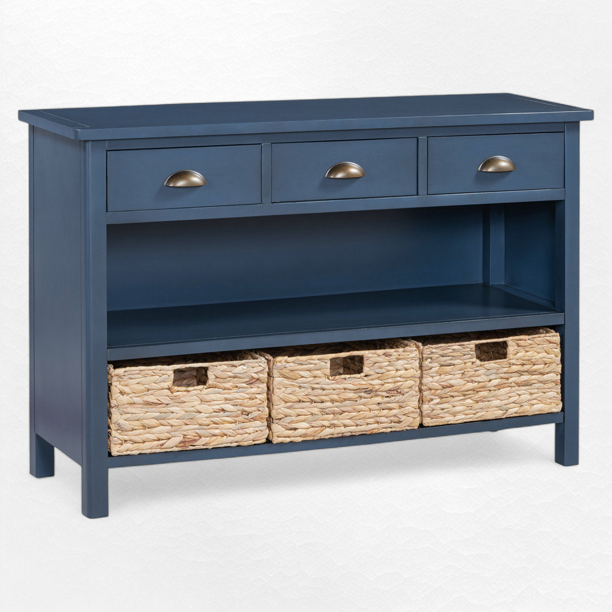 Sideboard, Solid and Manufactured Wood, Water Hyacinth Baskets, Navy