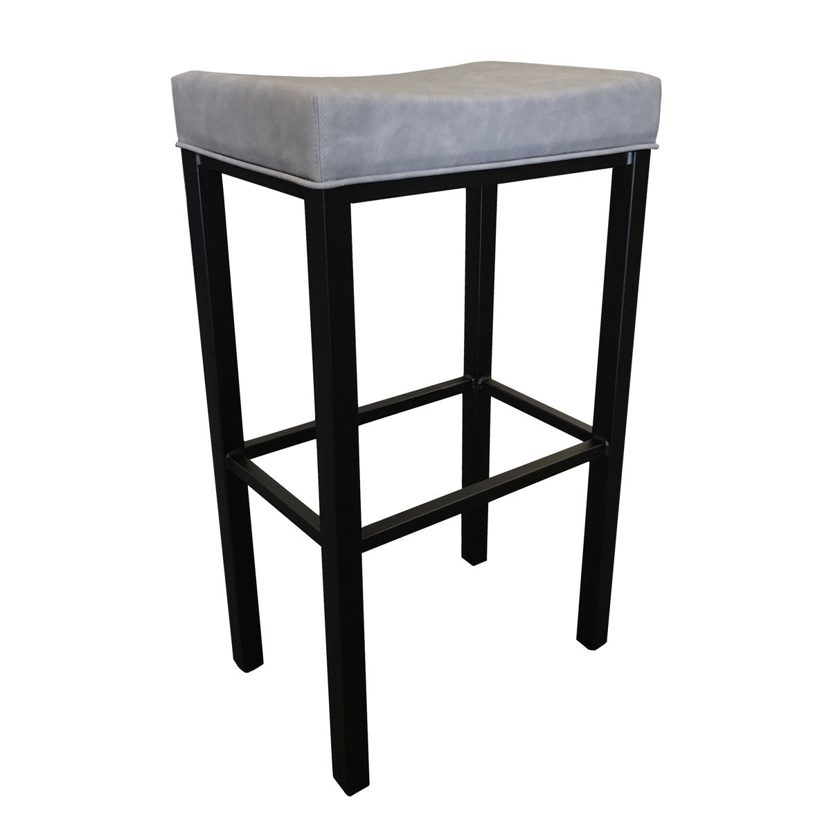 Bar Stool, Backless, Gray Faux Leather Seat, Black Metal Frame