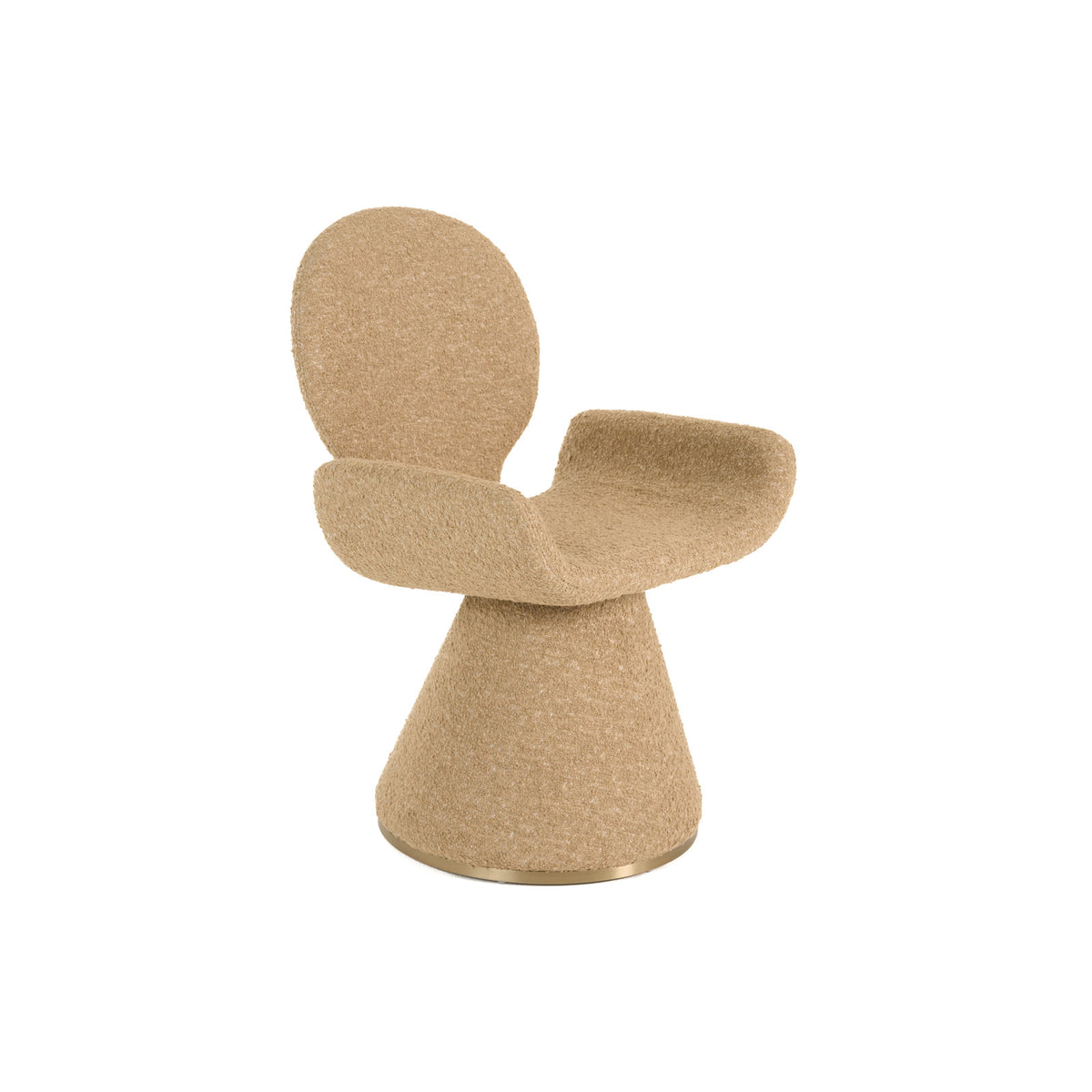 Upholstered Side Chair, Beige Polyester, Cone-Shaped Base