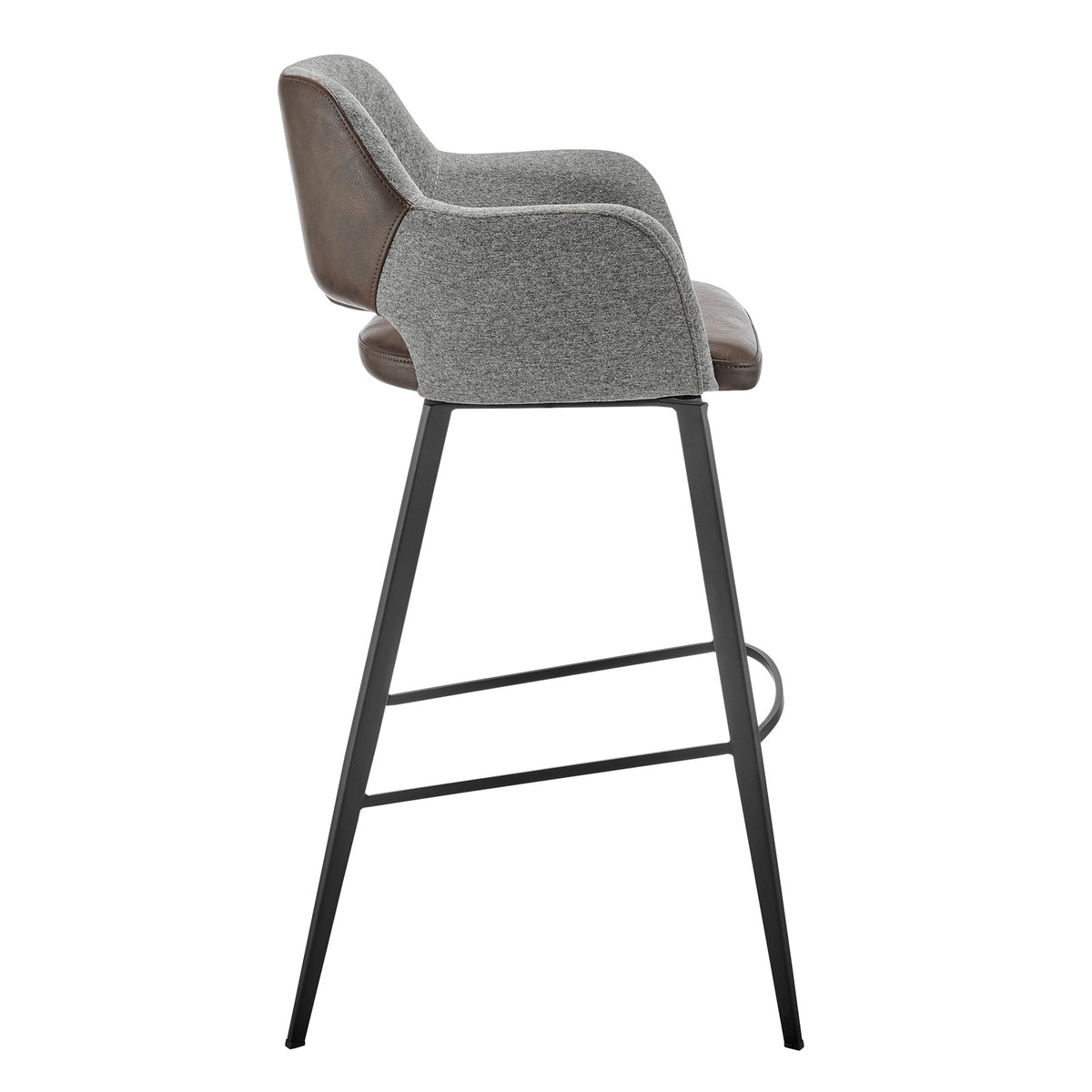 Swivel Bar Stool, Light Brown Faux Leather Seat, Matte Black Steel Legs