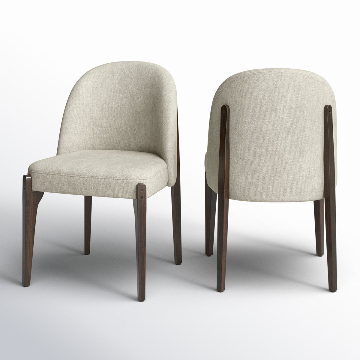 Side Chairs, Set of 2, Gray Fabric, Solid Wood Legs