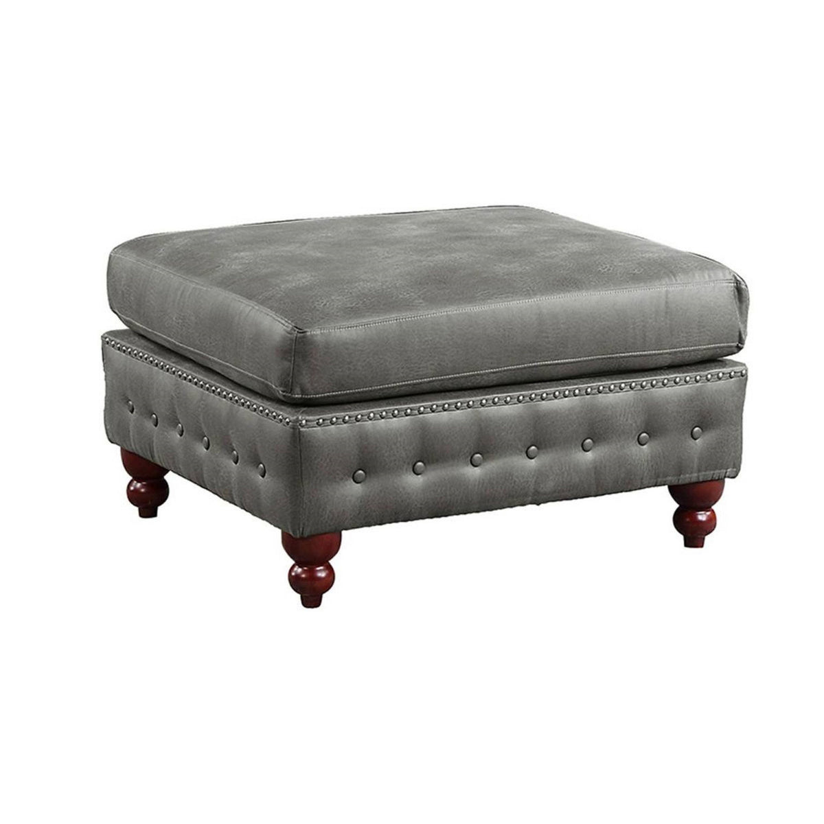 Rectangle Ottoman, Faux Leather, Slate Gray with Brown Wood Legs