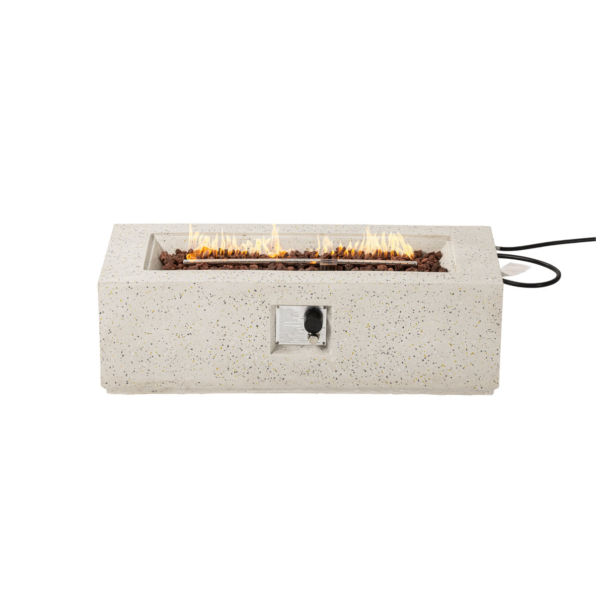 Rectangular Gas Fire Pit Table with 40,000 BTU Output in White Terrazzo Finish
