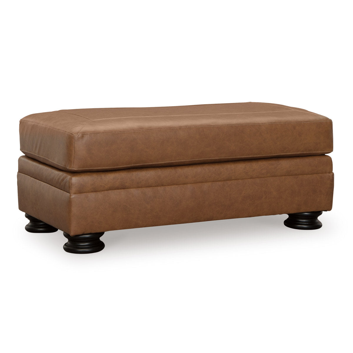 Rectangular Ottoman in Brown Leather Match with Black Plastic Legs