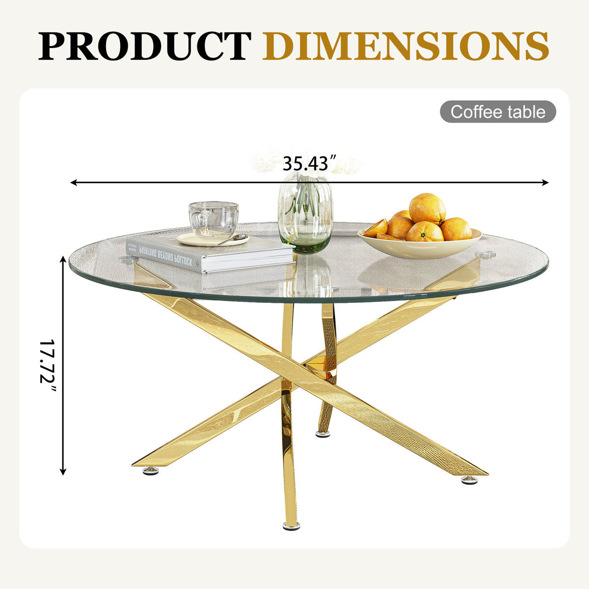 Round Coffee Table, 35.43 in, Tempered Glass with Stainless Steel Base