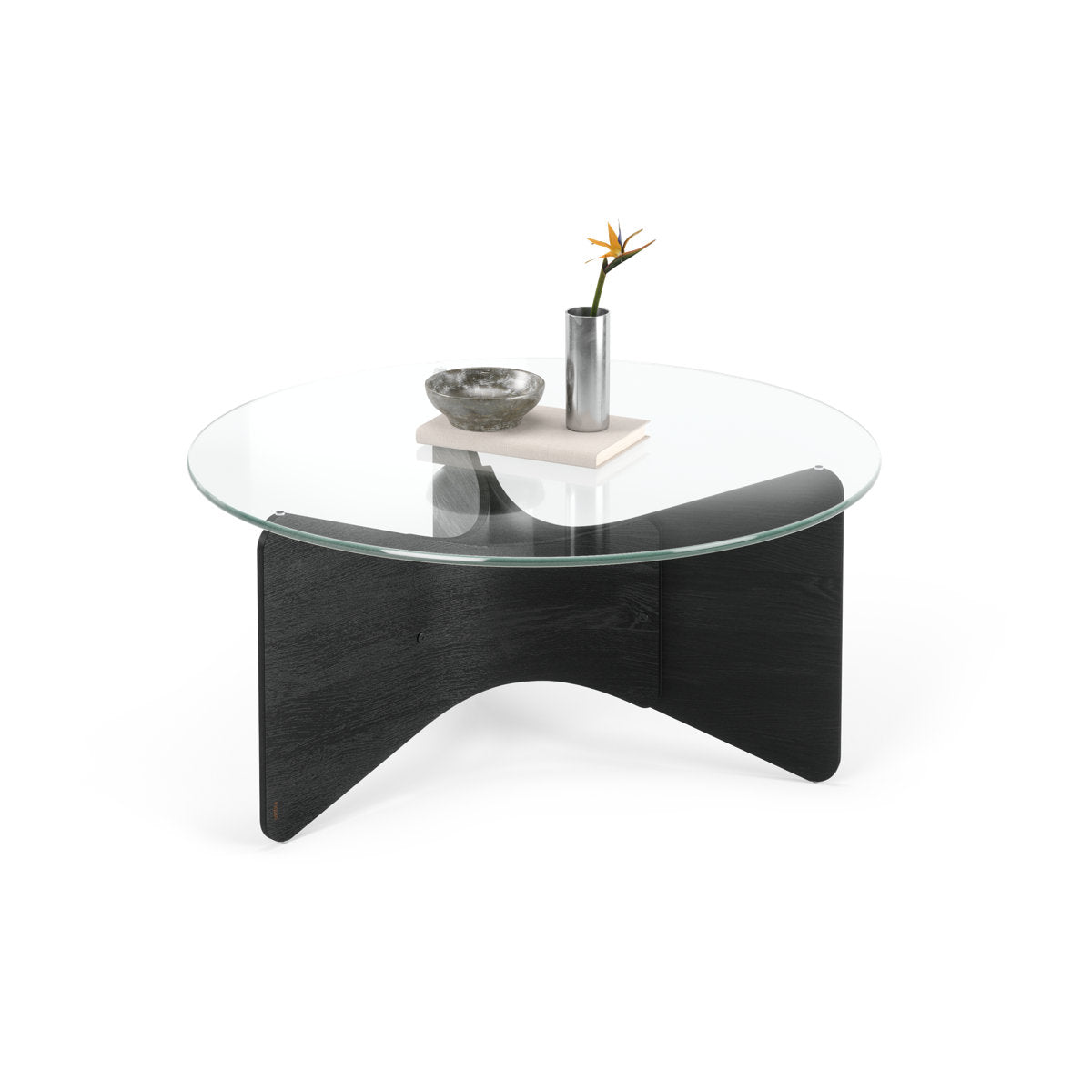 Round Coffee Table with 10mm Tempered Glass Top and Black Wood Base
