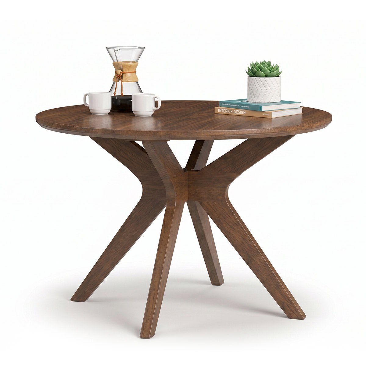 Round Dining Table, Seats 4, 45 in Wide, Brown Wood