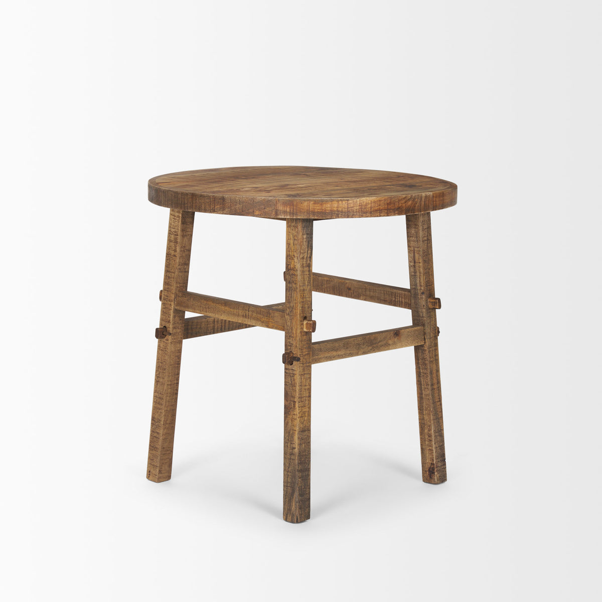 Round End Table, 26 Inch, Brown Solid Mango Wood