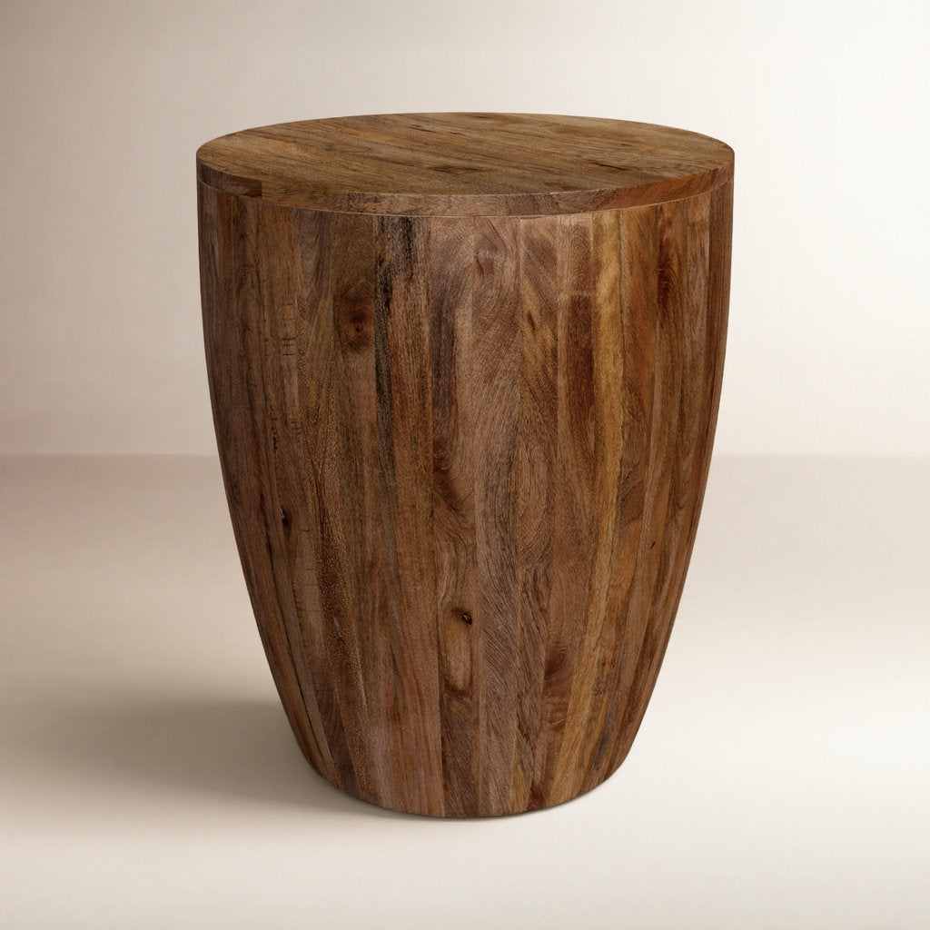 Round End Table in Solid Mango Wood, Walnut