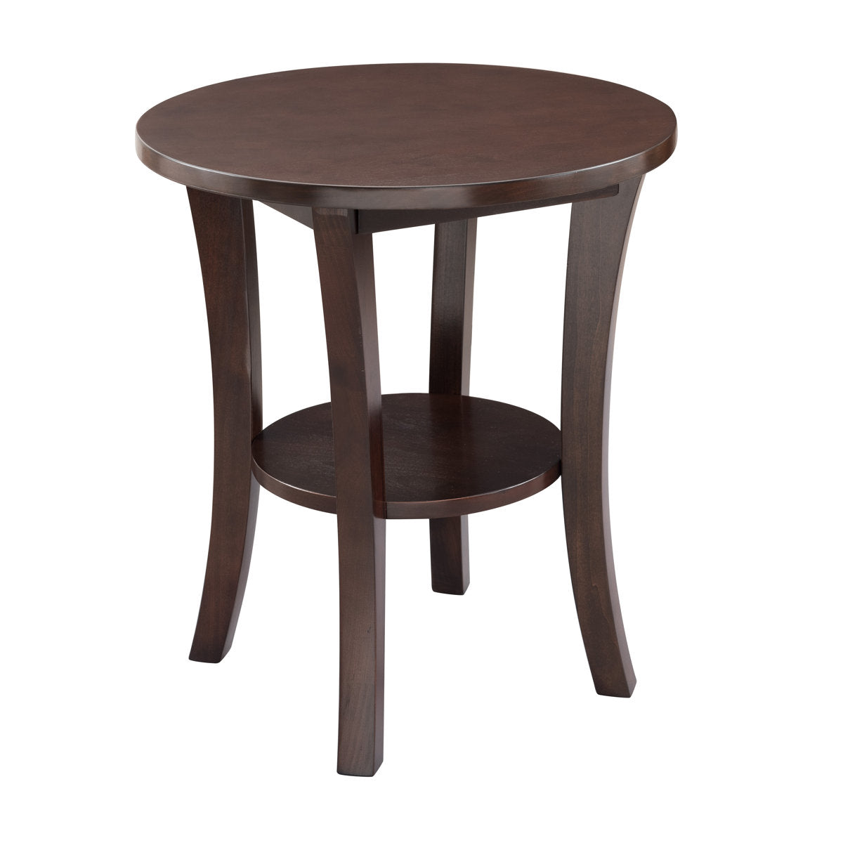 Round End Table, Solid Wood with Lower Shelf