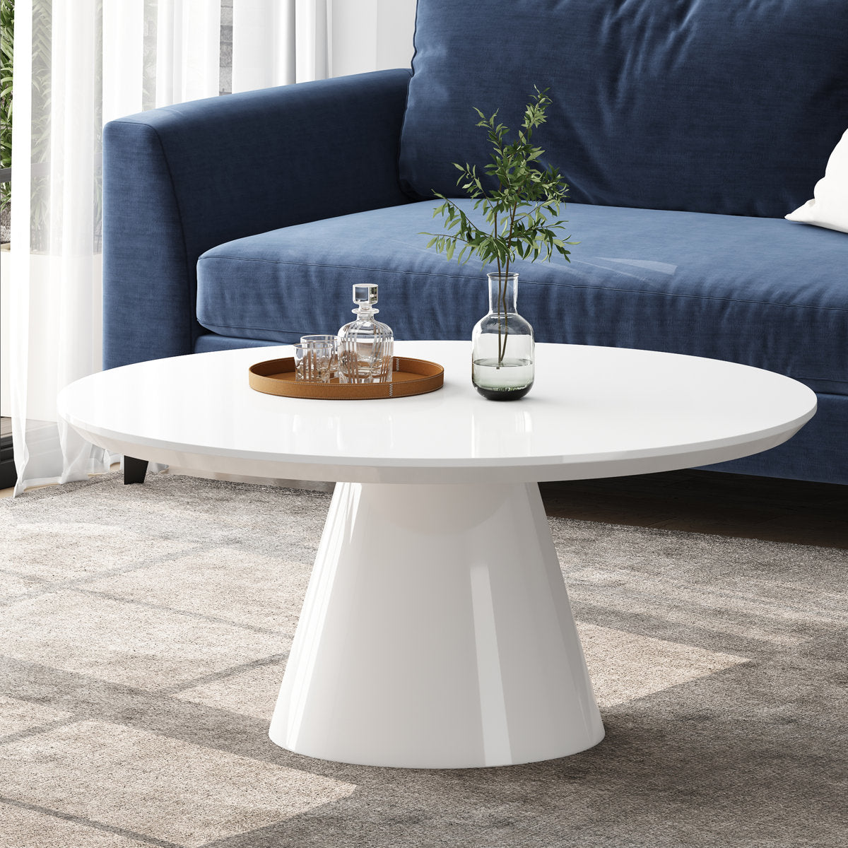 Round Pedestal Coffee Table, White High-Gloss with Manufactured Wood Top