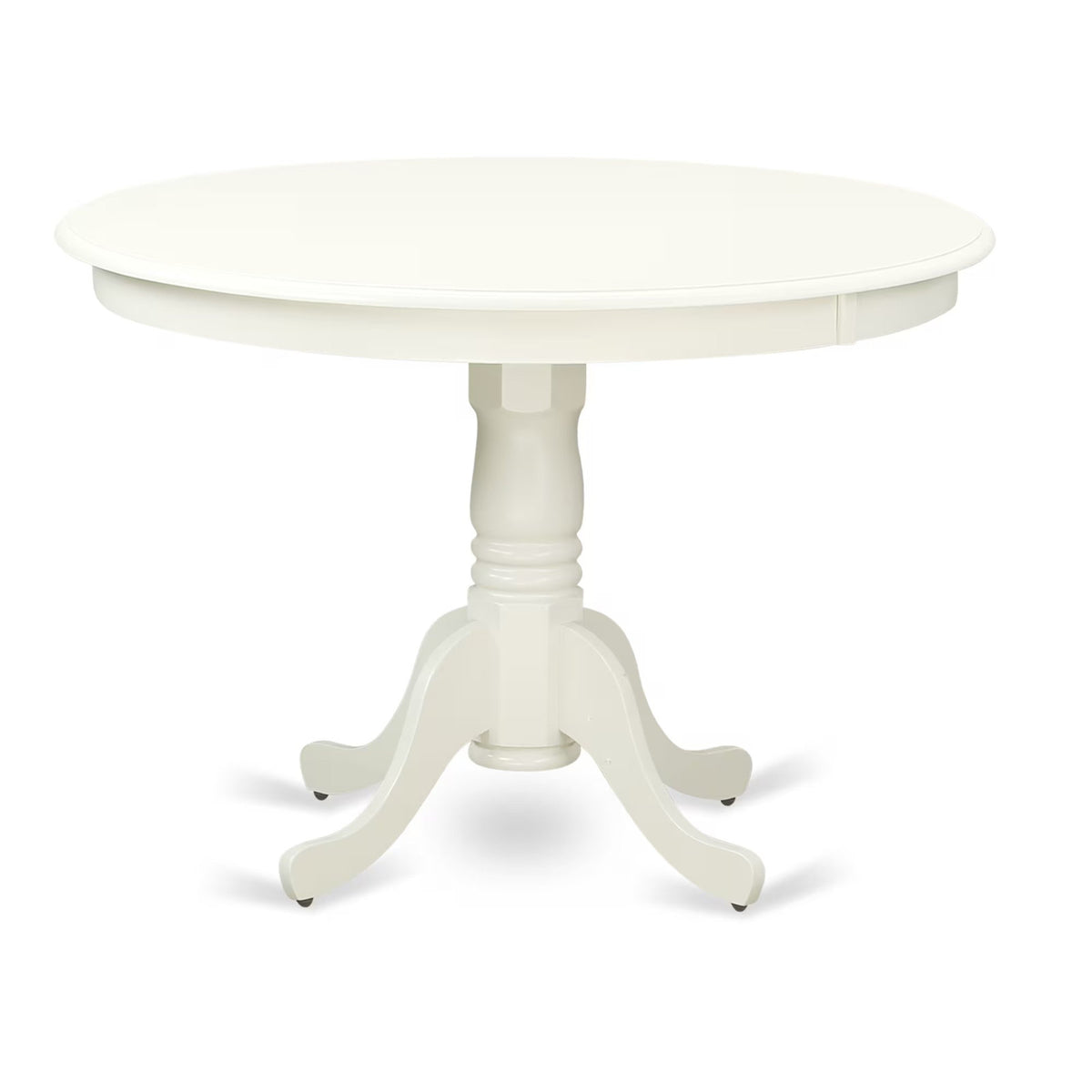 Round Pedestal Dining Table, Seats 4, Linen White with Solid Wood Base