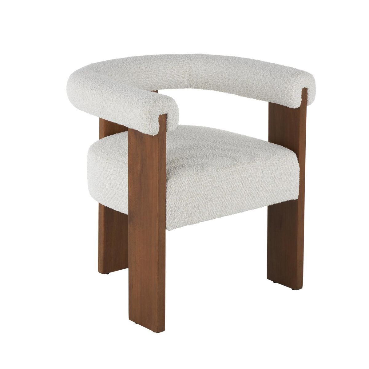 Side Chair with Boucle Upholstery and Solid Wood Legs