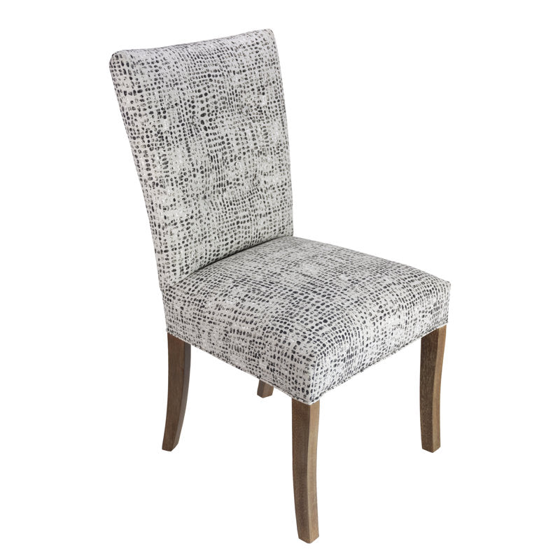 Side Chairs, Set of 2, Charcoal/White Tufted Cotton, Medium Brown Wood Legs