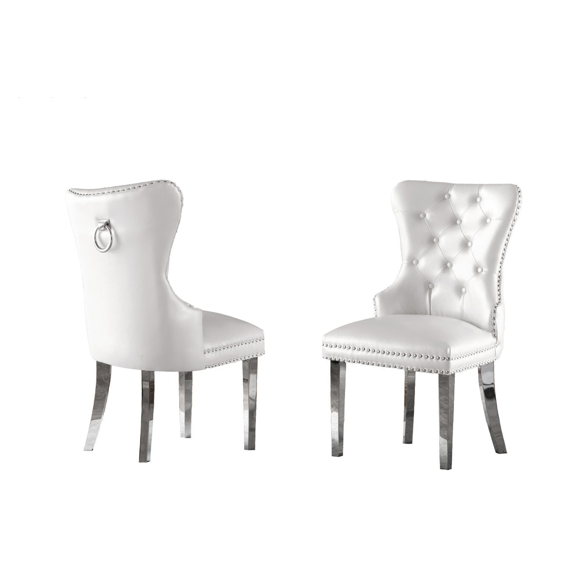 Side Chairs, Set of 2, Faux Leather, Silver Metal Legs