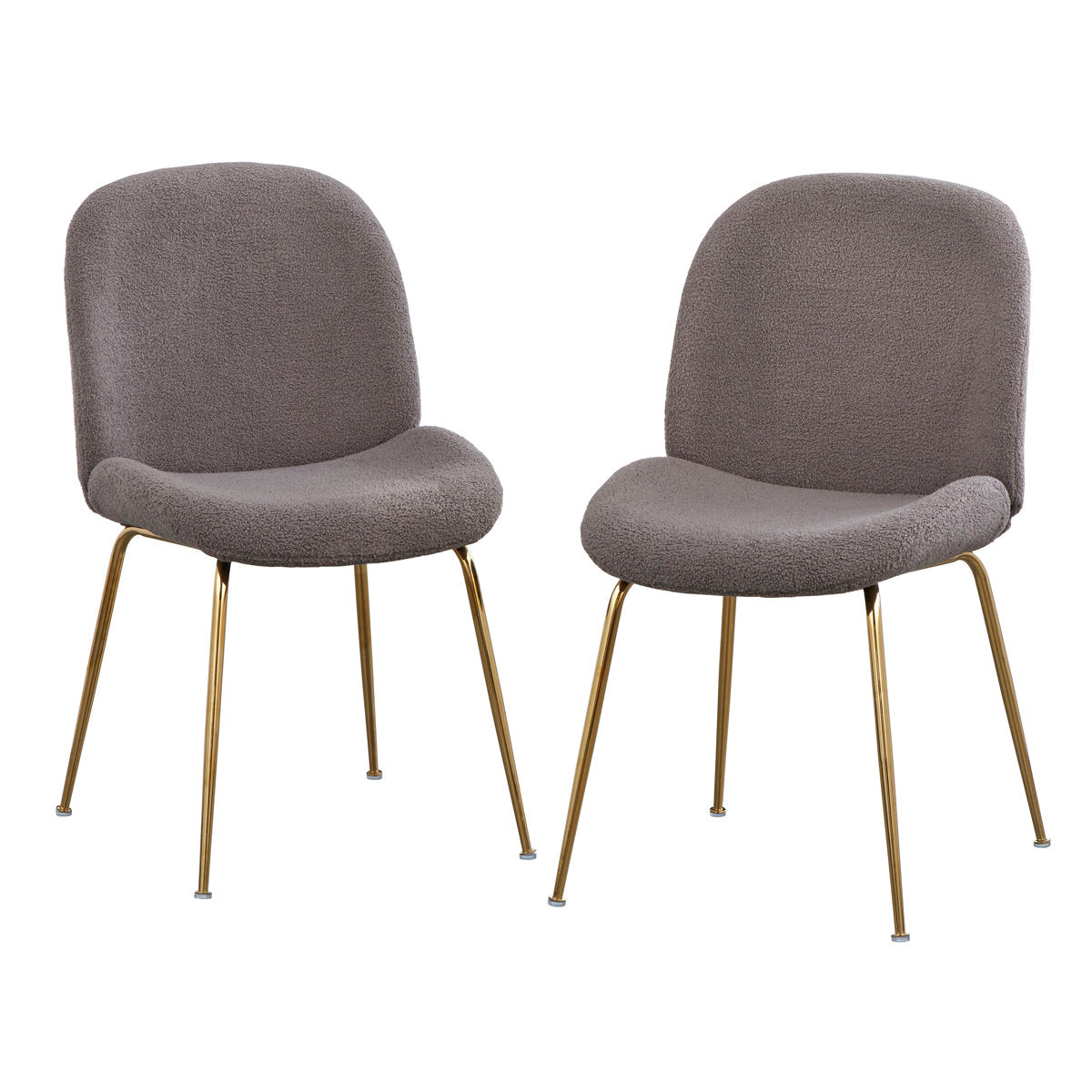 Side Chairs, Set of 2, Gray Boucle-Look Fabric, Gold Metal Legs