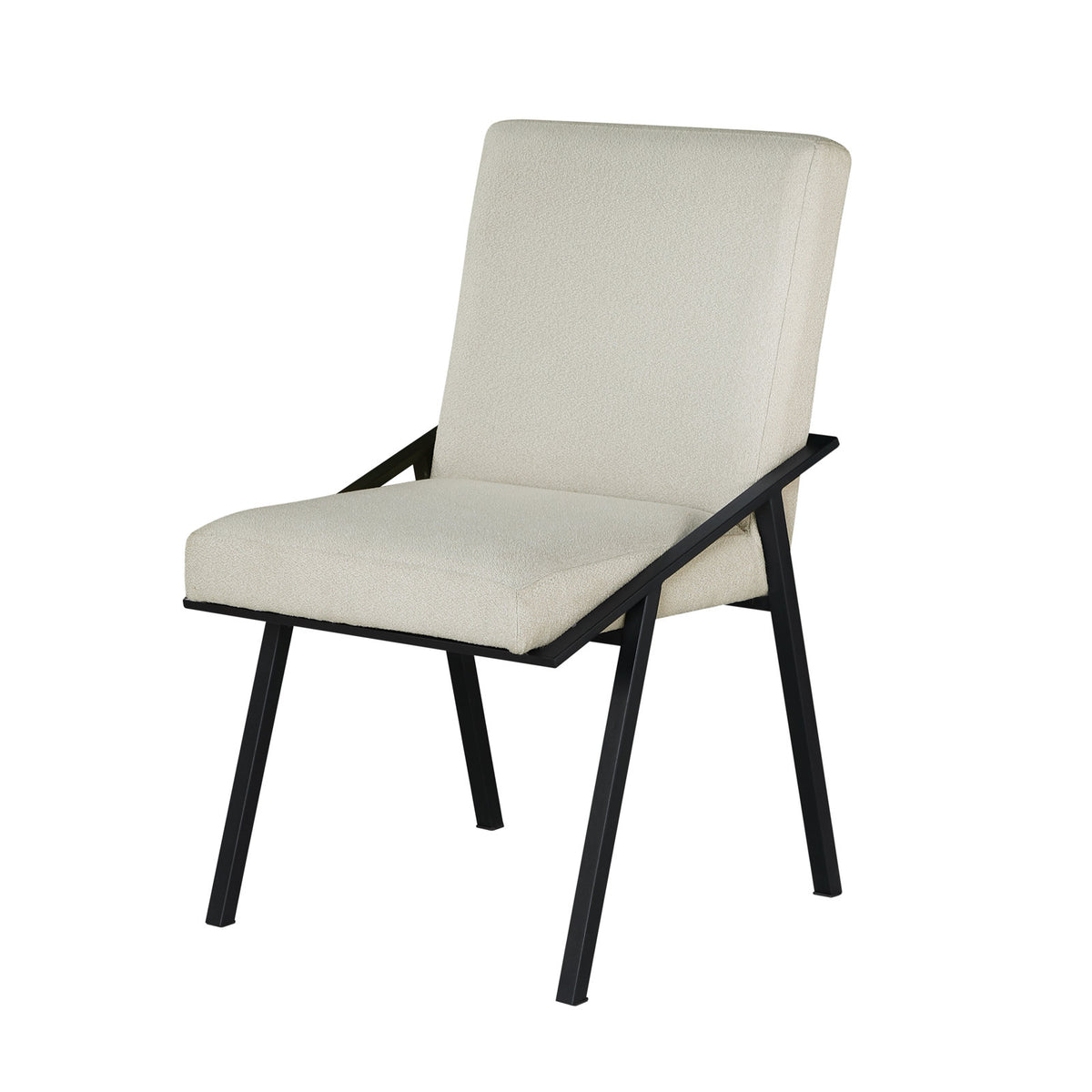 Side Chairs, Set of 2, Ivory Fabric, Black Metal Frame