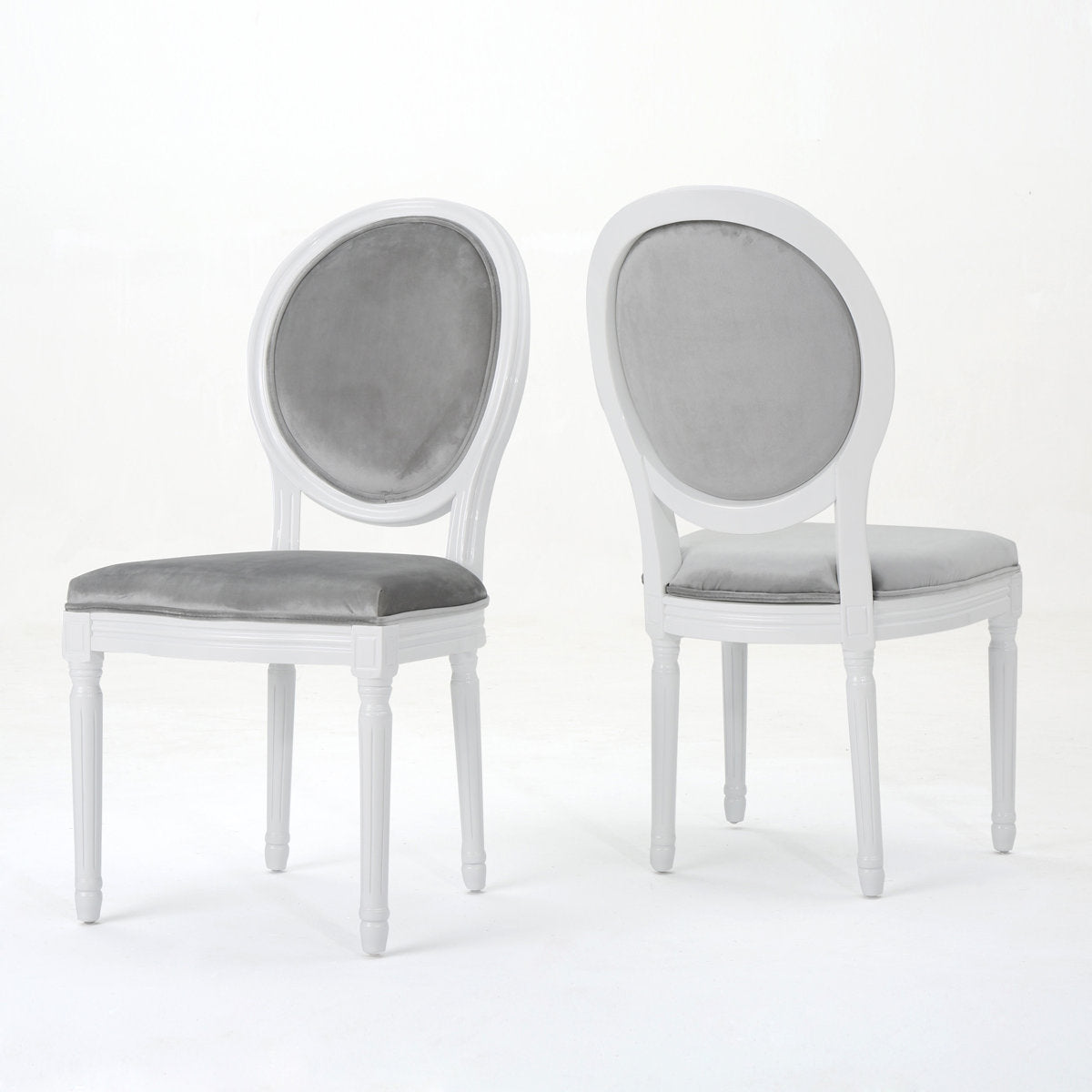 Side Chairs, Set of 2, Polyester Blend Upholstery, Gray/White