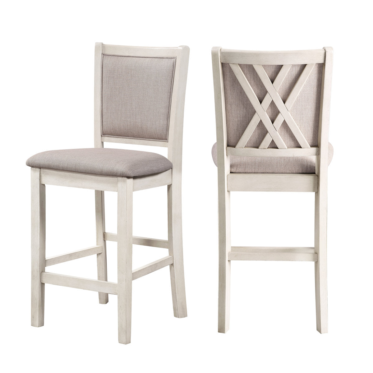 Side Chairs, Set of 2, Rubberwood Frame, Polyester Upholstery, Beige Legs