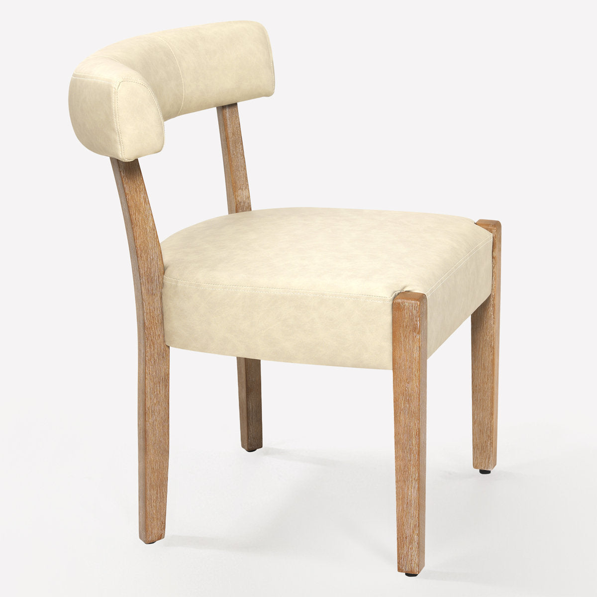 Side Chairs, Set of 4, Beige Faux Leather with Natural Wood Legs