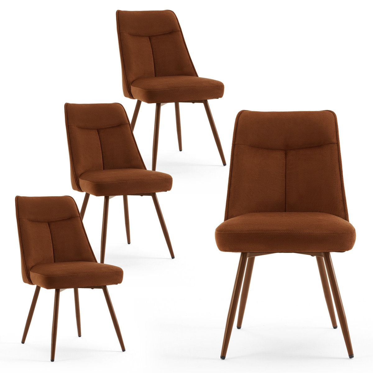 Side Chairs, Set of 4, Caramel Chenille Upholstery with Metal Legs