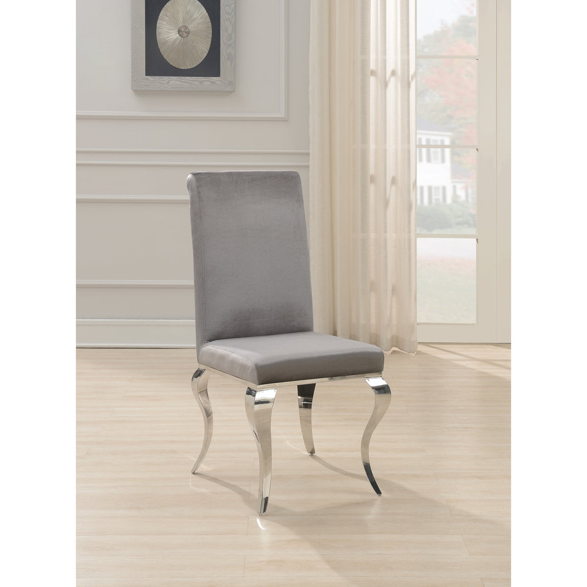 Side Chairs, Set of 6, Gray Velvet, Chrome Metal Frame